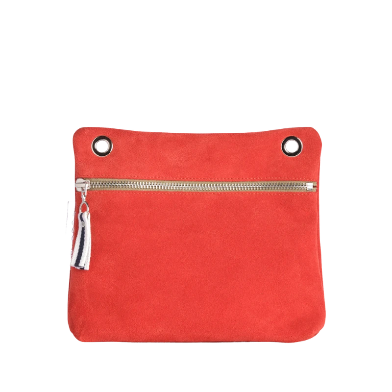 pochette yole en cuir vachette velours corail