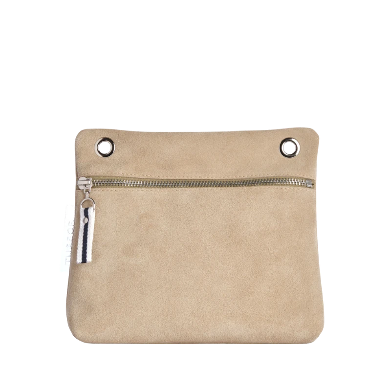 pochette yole en cuir vachette velours grège