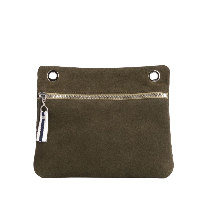 pochette yole en cuir vachette velours kaki