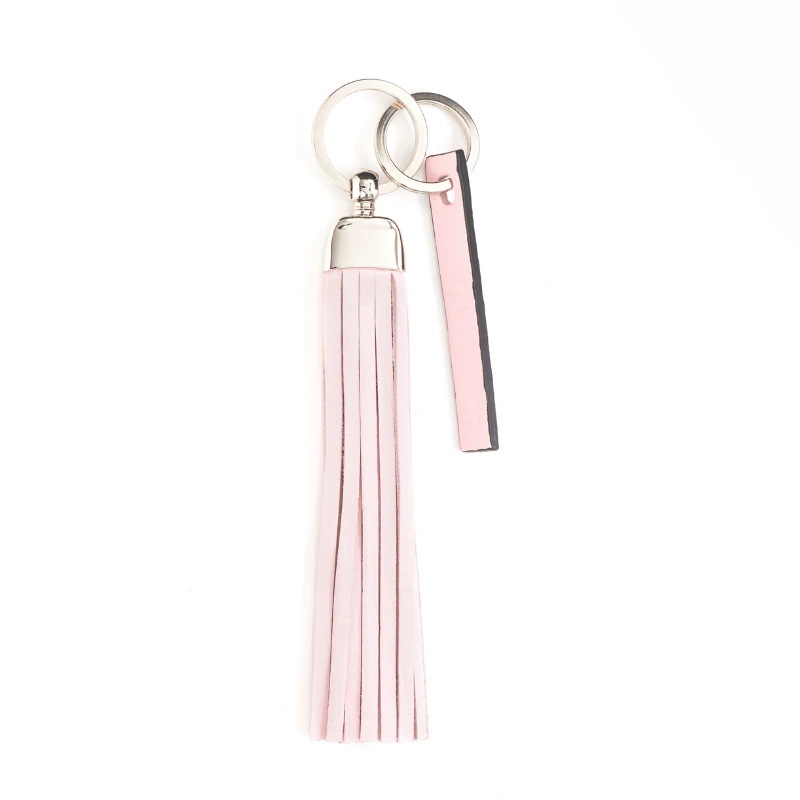 porte-clés pompon en cuir rose ballerine
