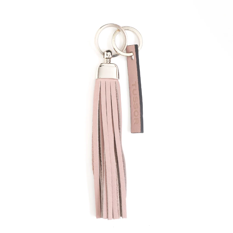 porte-clés pompon en cuir bois de rose