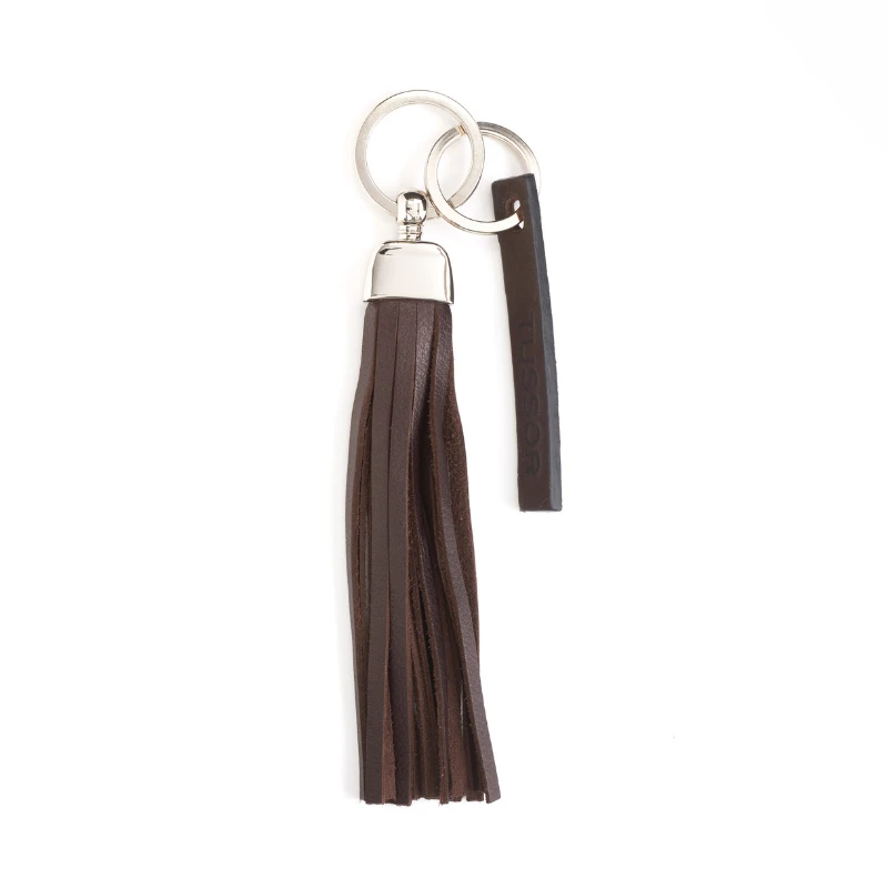 porte-clés pompon en cuir chocolat