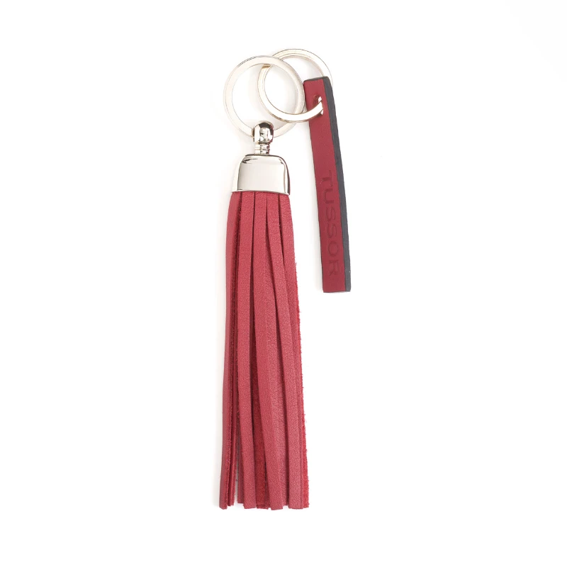 porte-clés pompon en cuir lie de vin