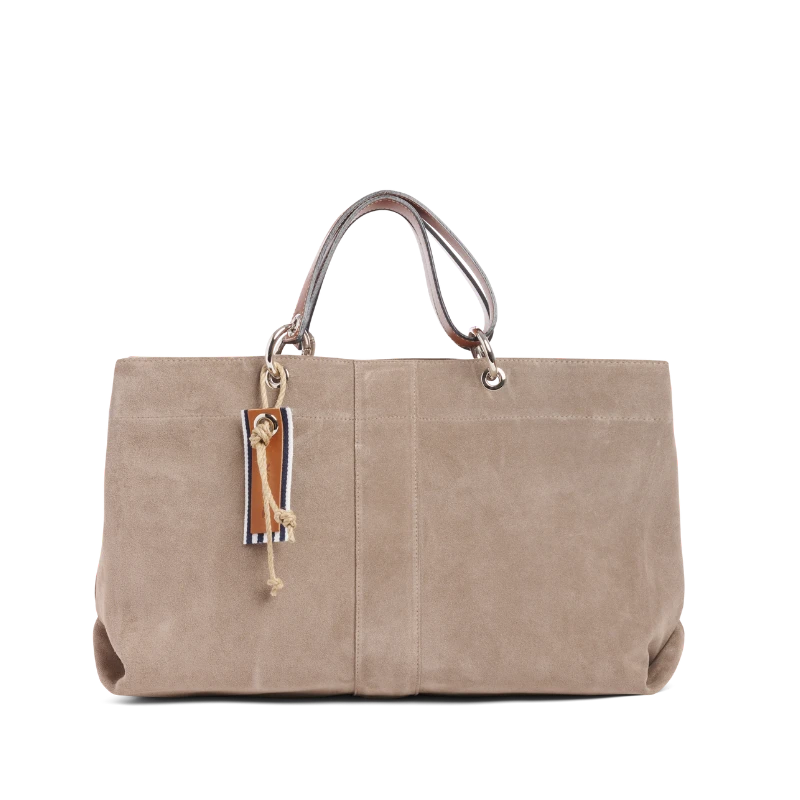 sac de ville modulable en cuir vachette velours galet avec des anses en cuir naturel