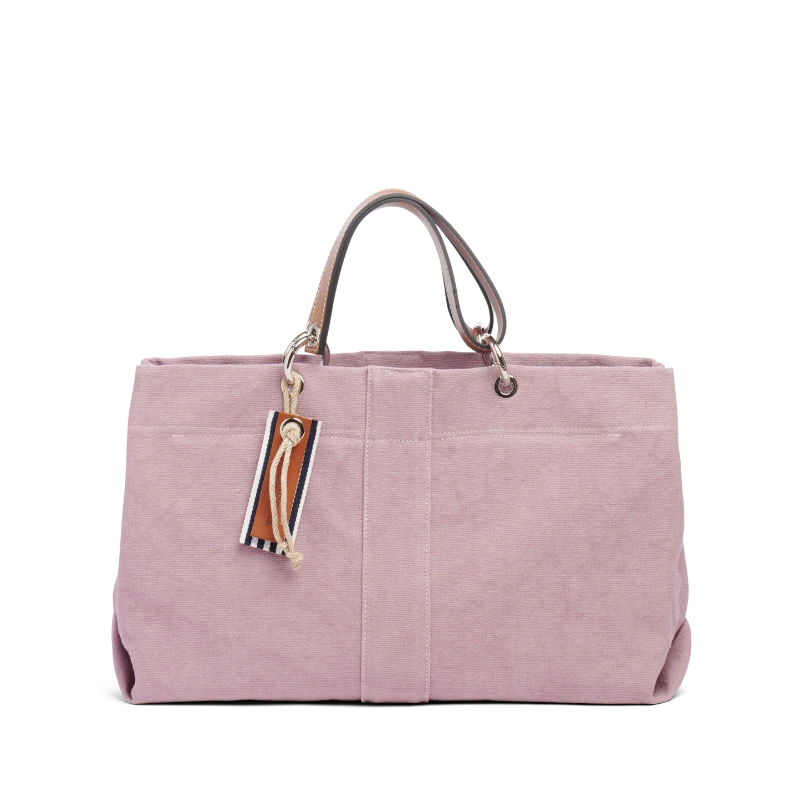 sac de ville modulable en coton vieux rose avec des anses en cuir naturel