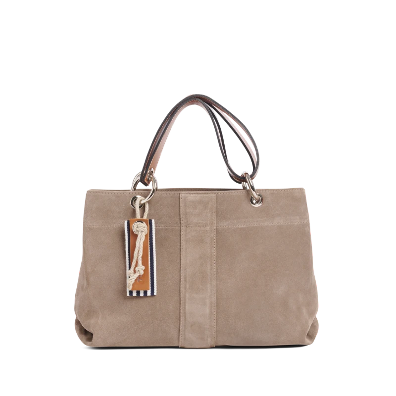 sac de ville modulable en cuir vachette velours galet avec des anses en cuir naturel