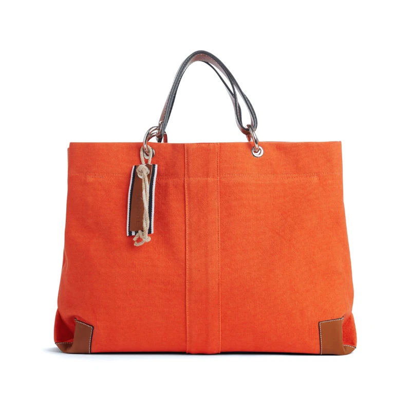 sac de travail modulable en coton corail, pour ordinateur et dossiers, avec des anses en cuir naturel