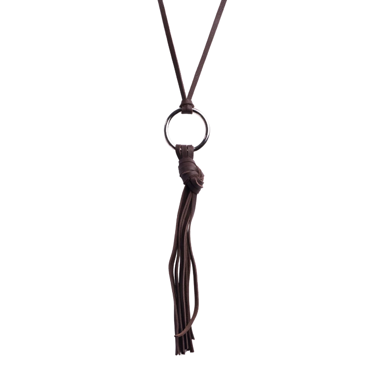 bijou sautoir en cuir chocolat