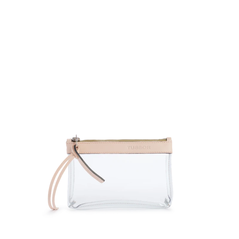 trousse pochette pvc et cuir poudré