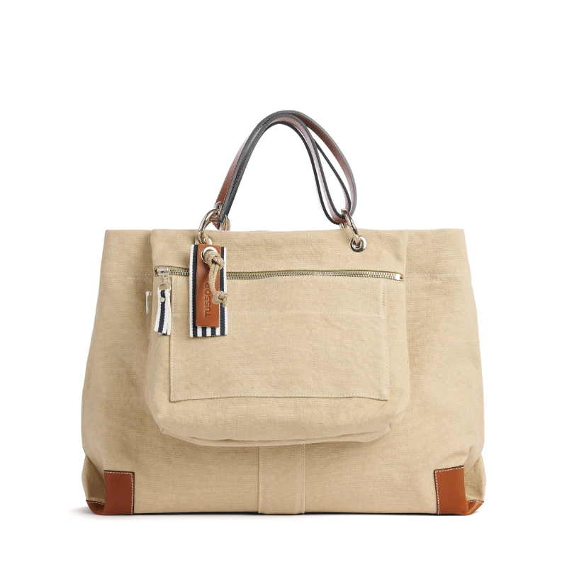 Une idée cadeau pour la fête des mères, un sac grèeg et sa pochette en coton grège.