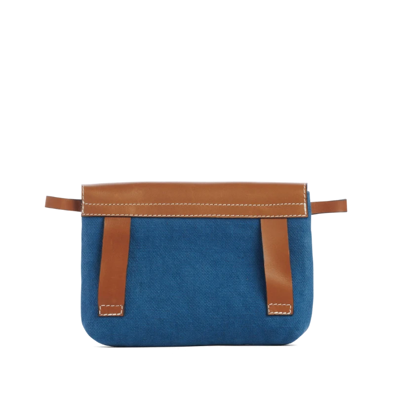 pochette mobile amovible en coton bleu canard et cuir dos