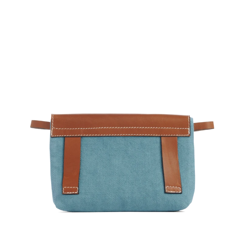 pochette mobile amovible en coton bleu français et cuir