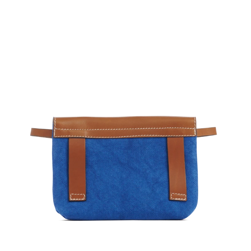 pochette mobile amovible en coton bleu roi et cuir