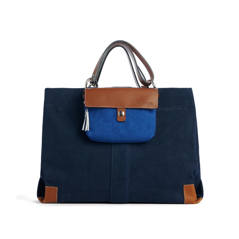 pochette mobile amovible en coton bleu roi et cuir sur u sac canotage working marine
