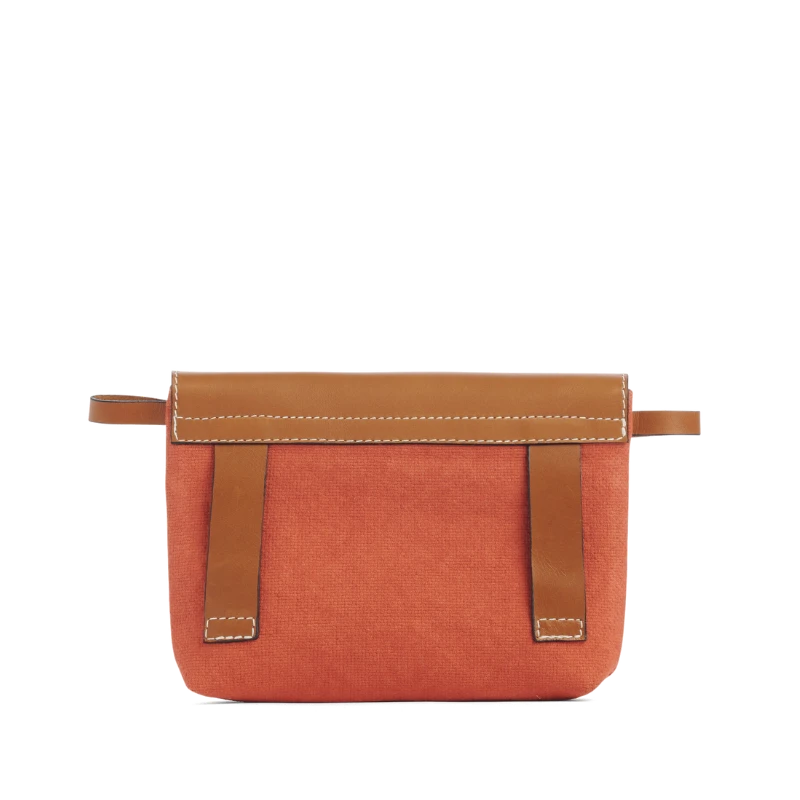 pochette mobile amovible en coton brique et cuir