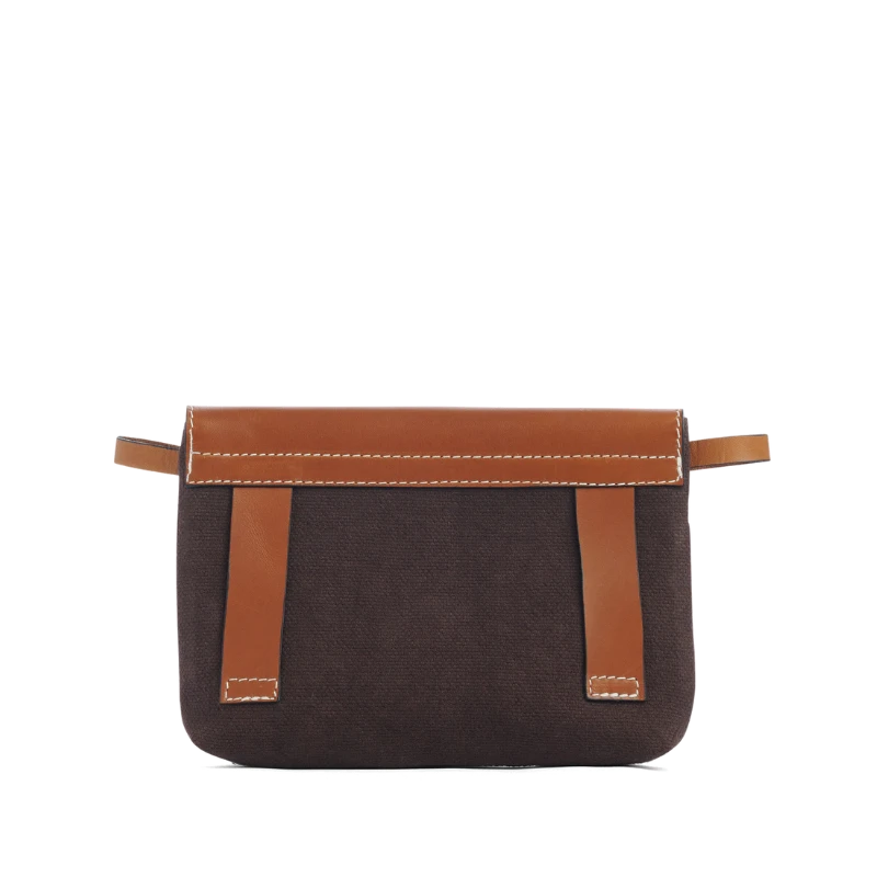 pochette mobile amovible en coton chocolat et cuir dos