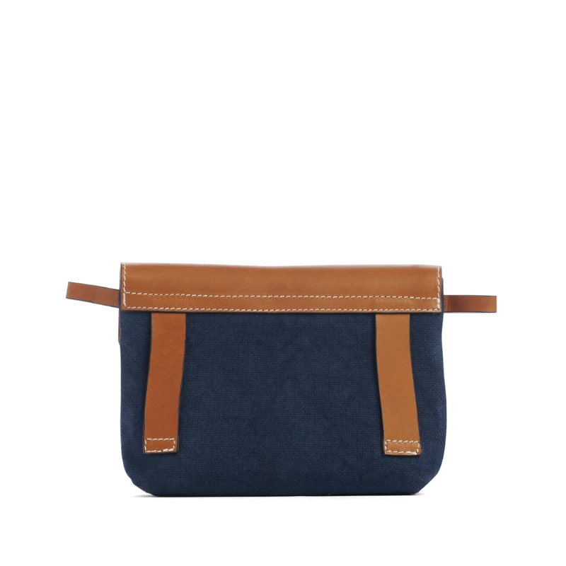 pochette mobile amovible en coton marine et cuir