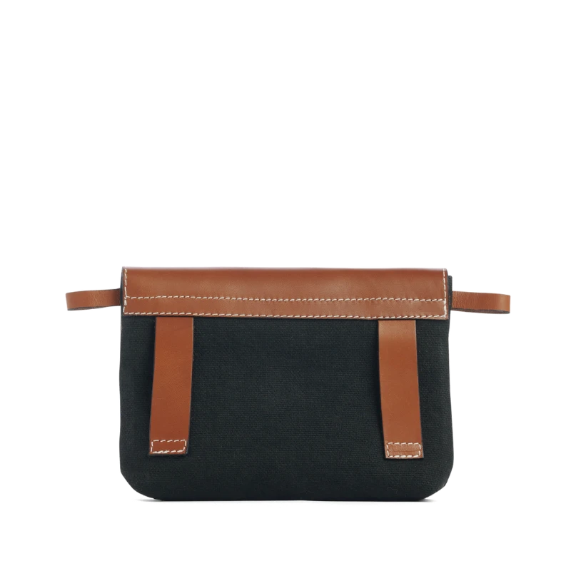 pochette mobile amovible en coton noir et cuir