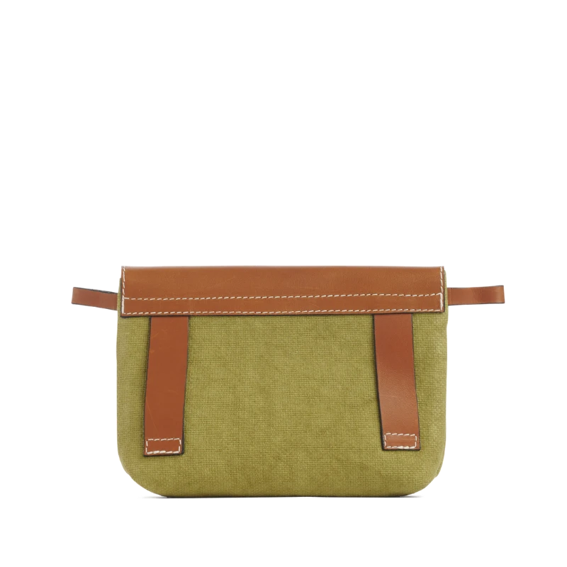 pochette mobile amovible en coton olive et cuir