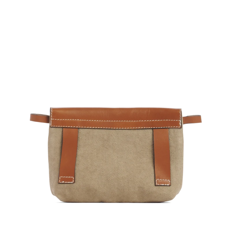 pochette mobile amovible en coton sable et cuir