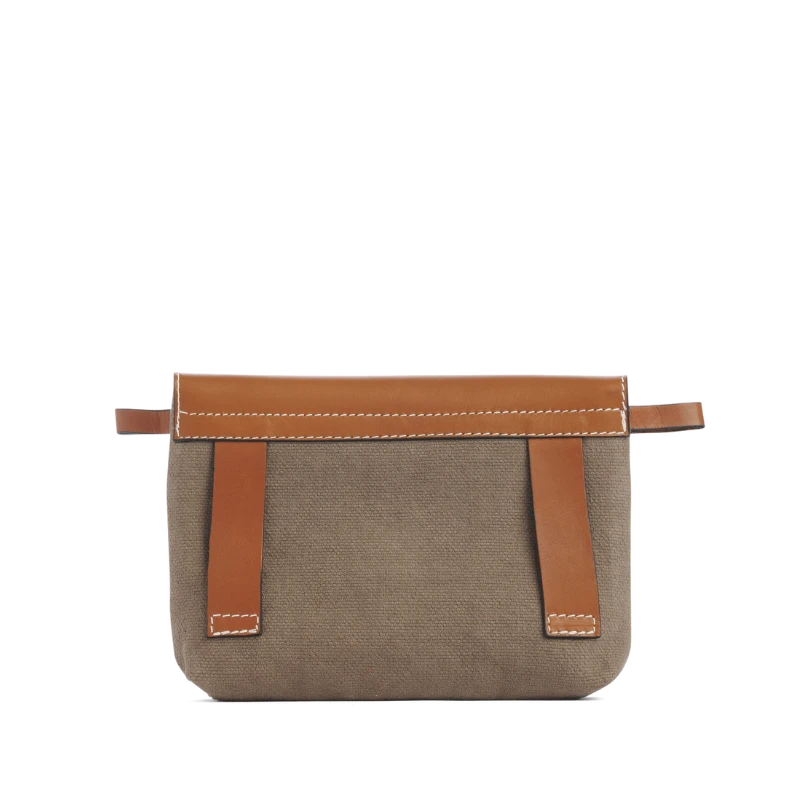 pochette mobile amovible en coton taupe et cuir