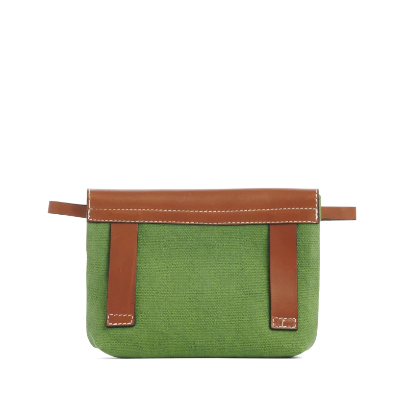 pochette mobile amovible en coton vert et cuir