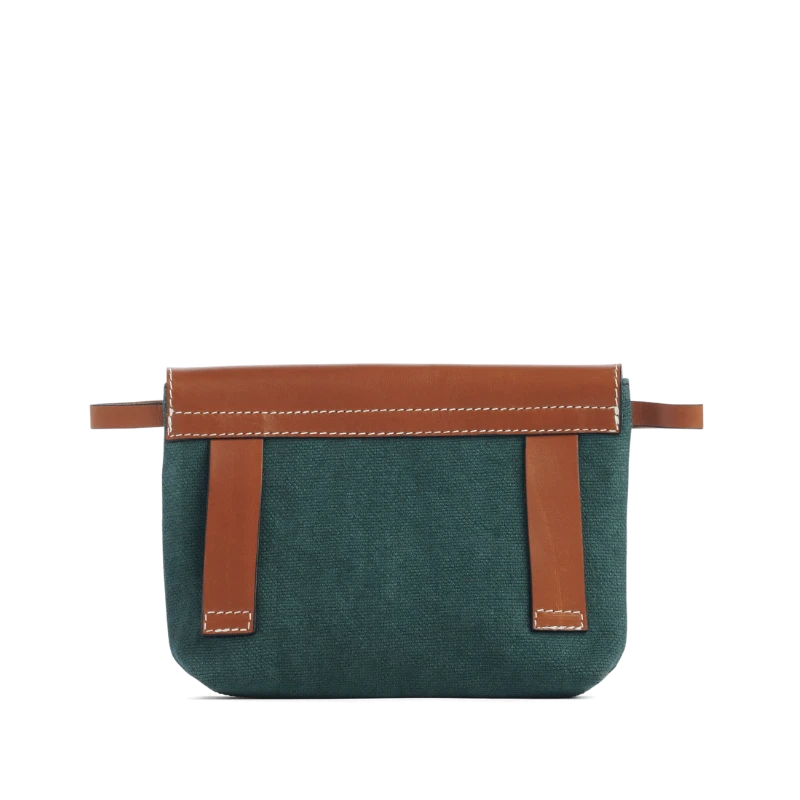 pochette mobile amovible en coton vert forêt et cuir