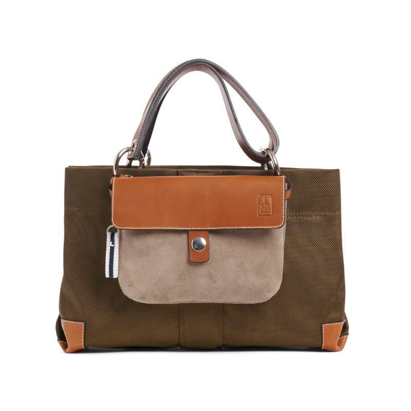 pochette mobile amovible en cuir vachette velours galet sur un canotage small en polyester givre kaki