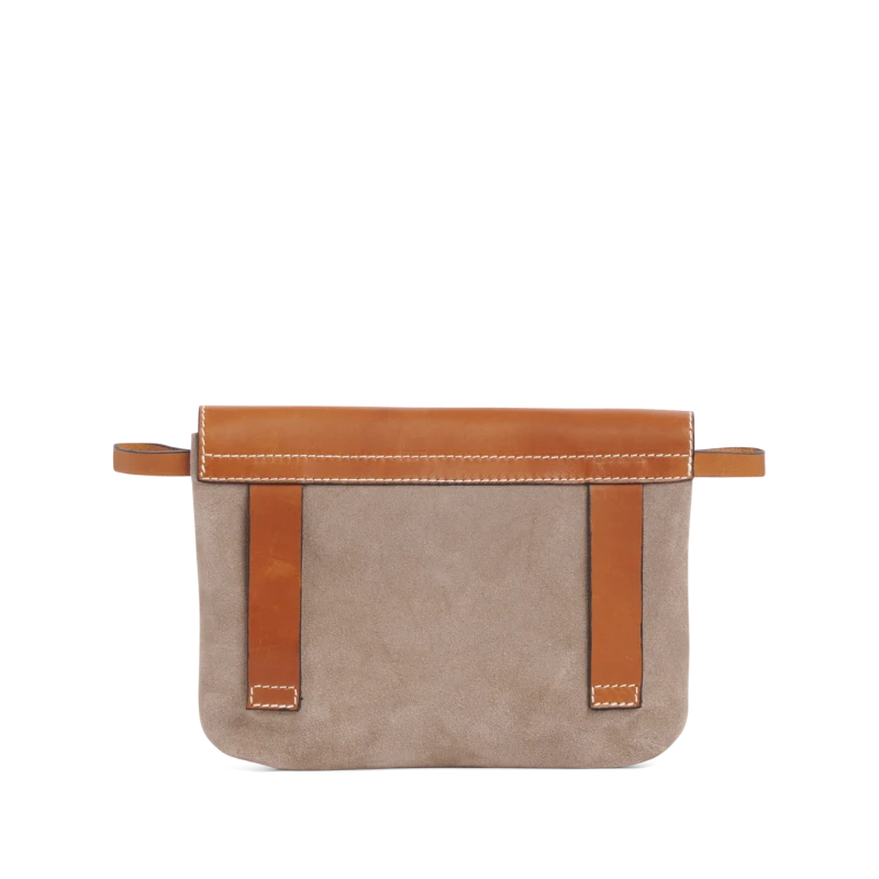 pochette mobile amovible en cuir vachette velours galet