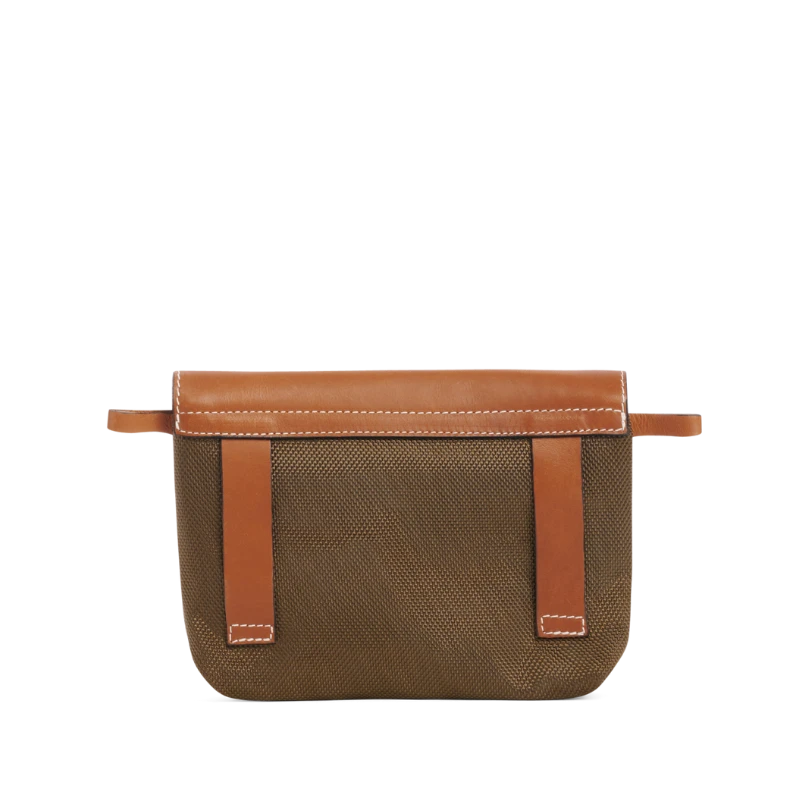 pochette mobile amovible en polyester givre kaki et cuir dos