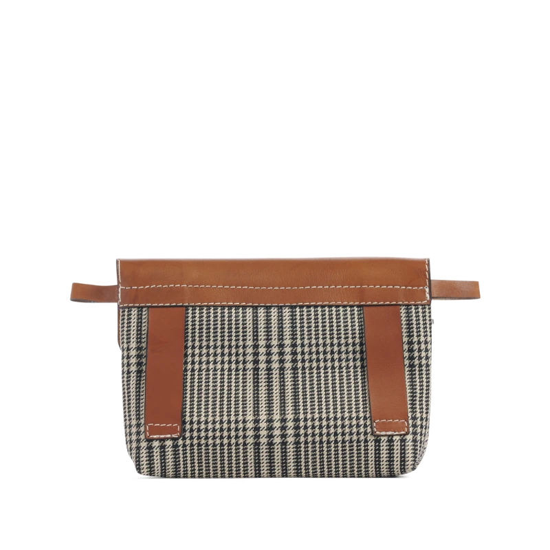 pochette mobile amovible en polyester prince de Galles et cuir dos