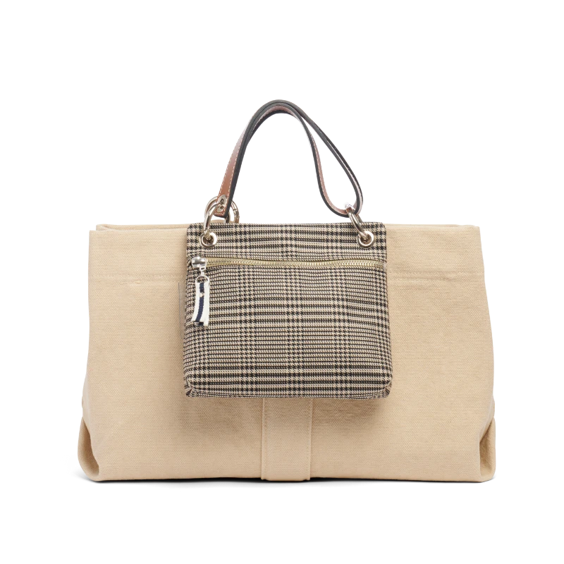 pochette yole en polyester prince de Galles accroche sur un sac canotage medium grege