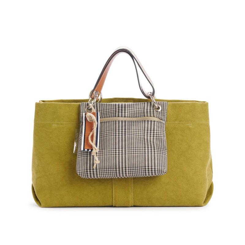 pochette yole en polyester prince de Galles accroche sur un sac canotage medium olive