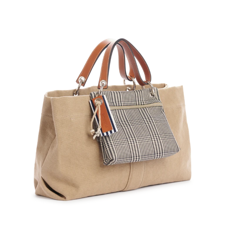 pochette yole en polyester prince de Galles accroche sur un sac canotage medium sable