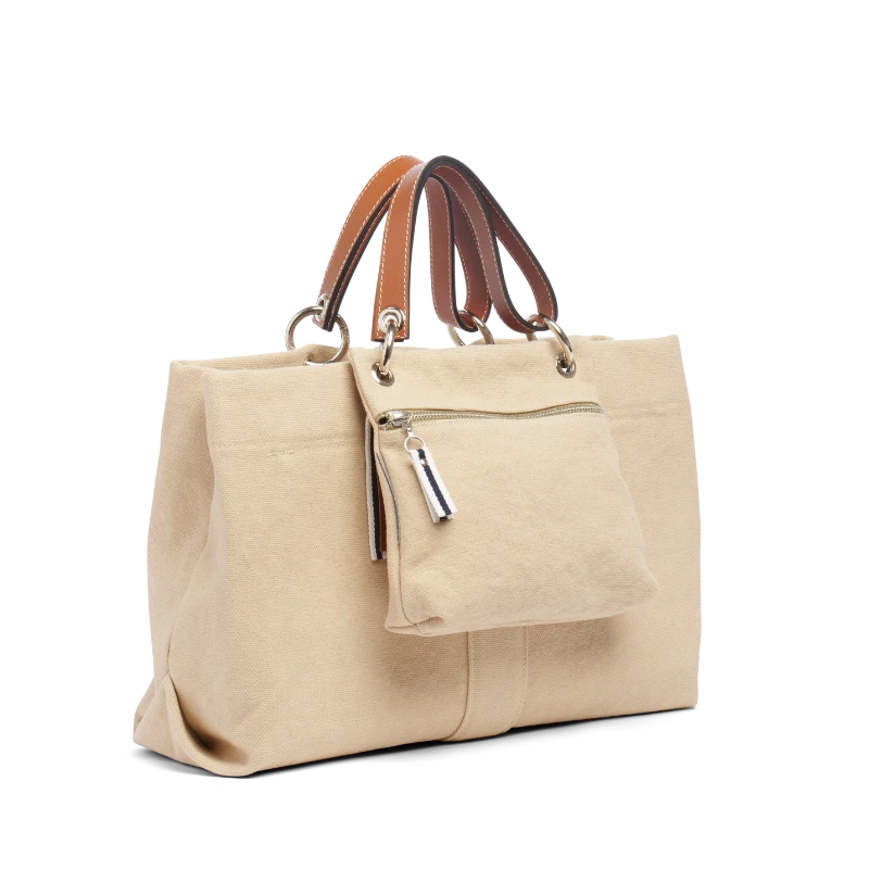 pochette yole en coton grege accrochee à un sac medium grege