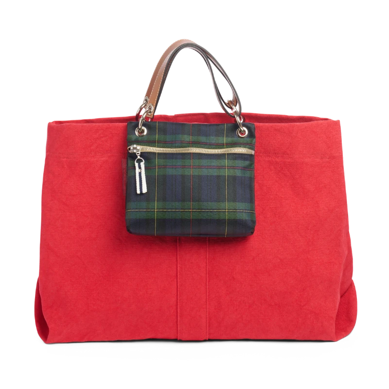 pochette yole en polyester écossais marine accroche à un sac canotage large rouge