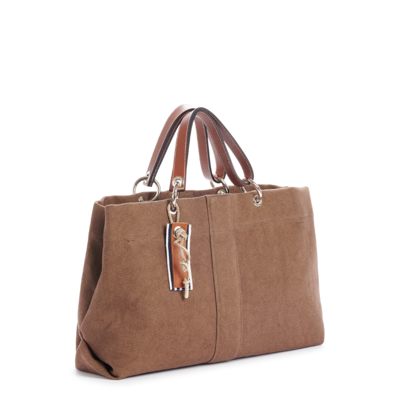 sac de ville modulable en coton terre avec des anses en cuir naturel