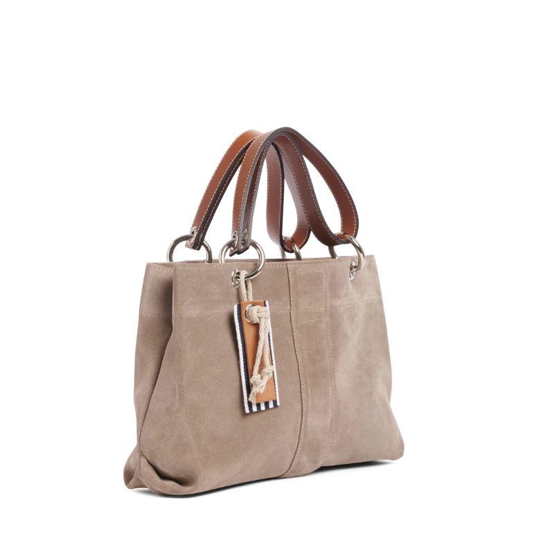 sac de ville modulable en cuir vachette velours galet avec des anses en cuir naturel