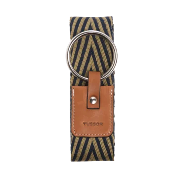 Ceinture duo arrow navy colorée en coton et cuir naturel gold et boucle nickel