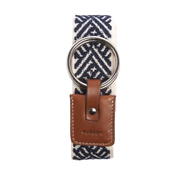 Ceinture duo entrecroisée marine colorée en coton et cuir naturel gold et boucle nickel