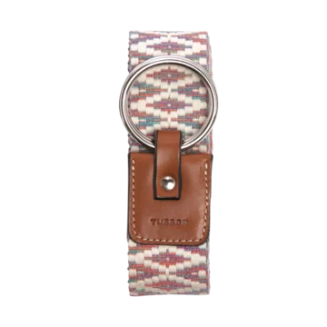 Ceinture duo machu picchu colorée en coton et cuir naturel gold et boucle nickel