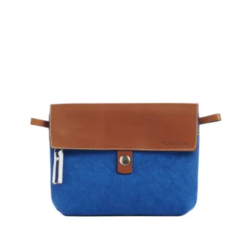 pochette amovible en cuir et coton bleu roi