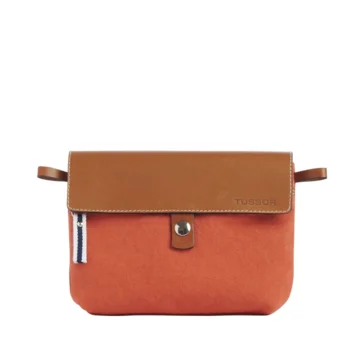 pochette amovible en cuir et coton brique