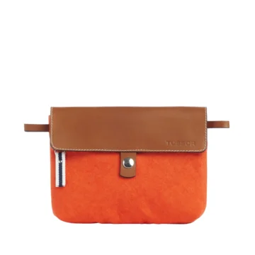 pochette amovible en cuir et coton corail