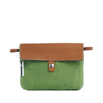 pochette amovible en cuir et coton vert