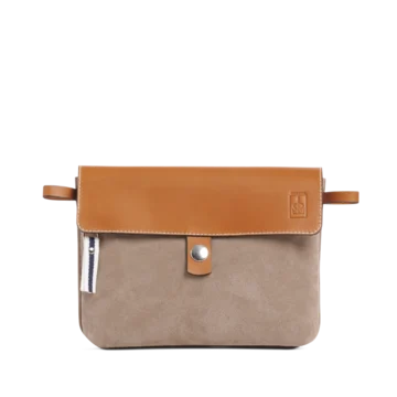 pochette amovible en cuir vachette velours galet et son rabat en cuir gold