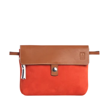 pochette amovible en cuir vachette velours corail et son rabat en cuir gold