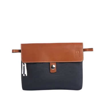 pochette amovible en cuir et polyester givré bleu marine