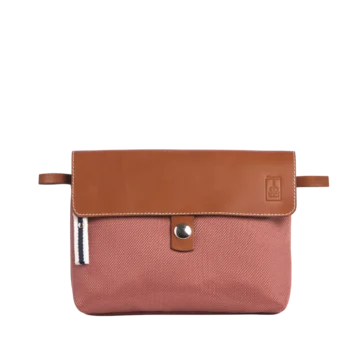 pochette amovible en cuir et polyester givré bois de rose