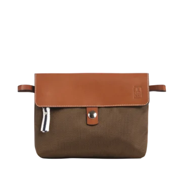 pochette amovible en cuir et polyester givré kaki